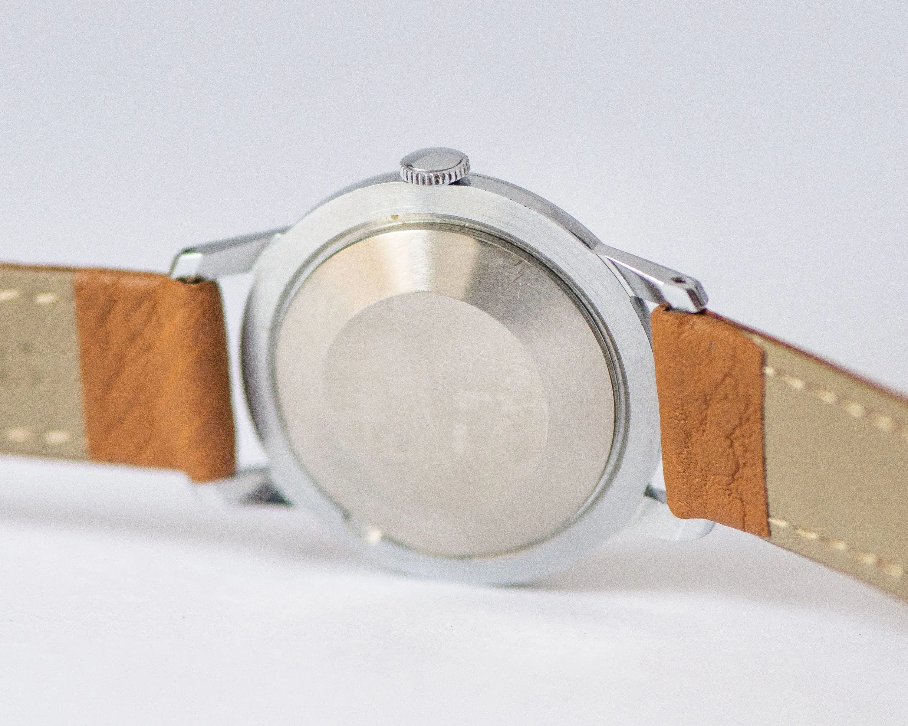 New old stock unisex watch Dawn, women wristwatch oversized vintage gift, silver shade case classic teen watch, new premium leather strap
