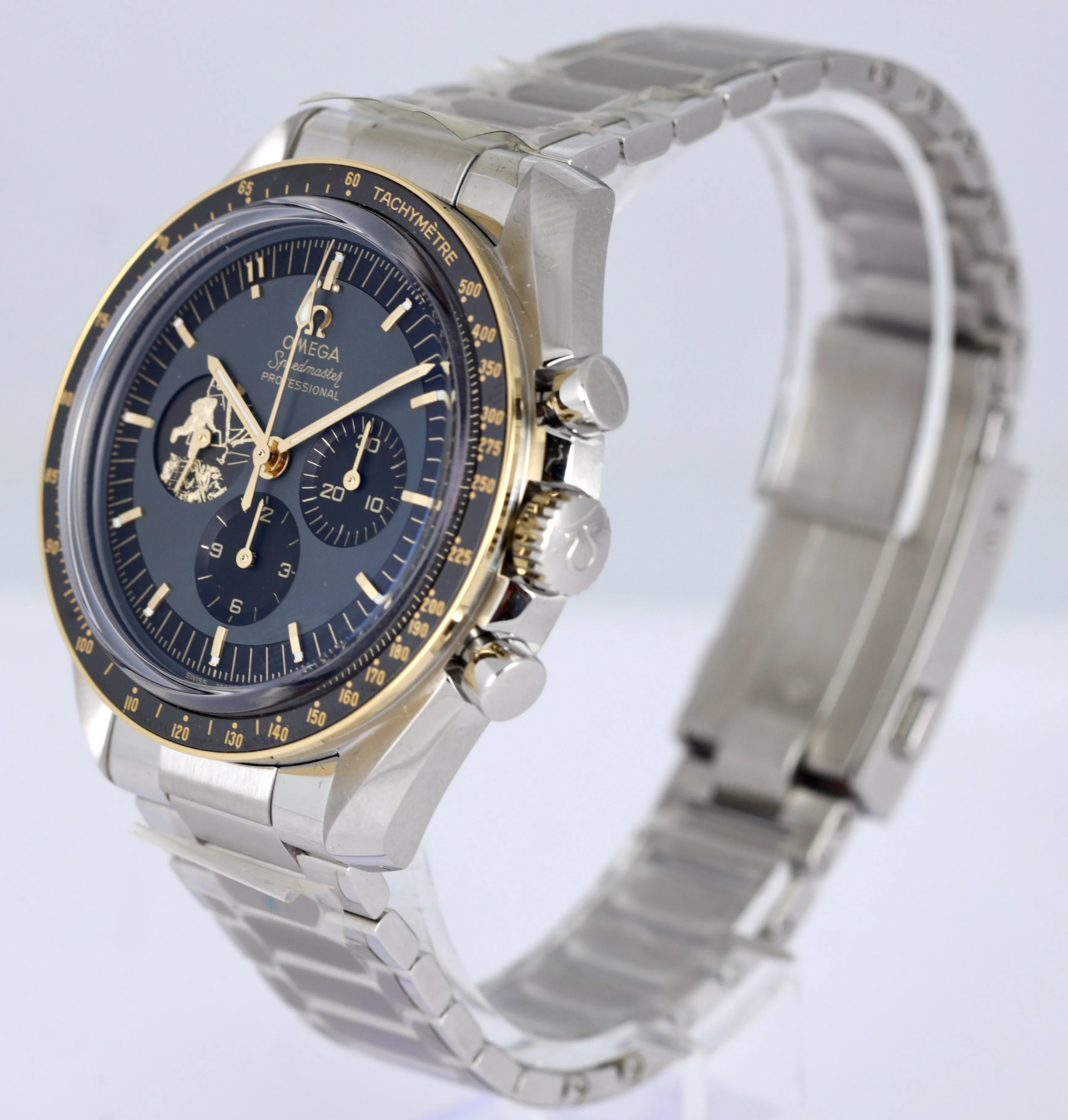 NEW STICKERED Omega Speedmaster Moonwatch Apollo 11 Blue 310.20.42.50.01.001