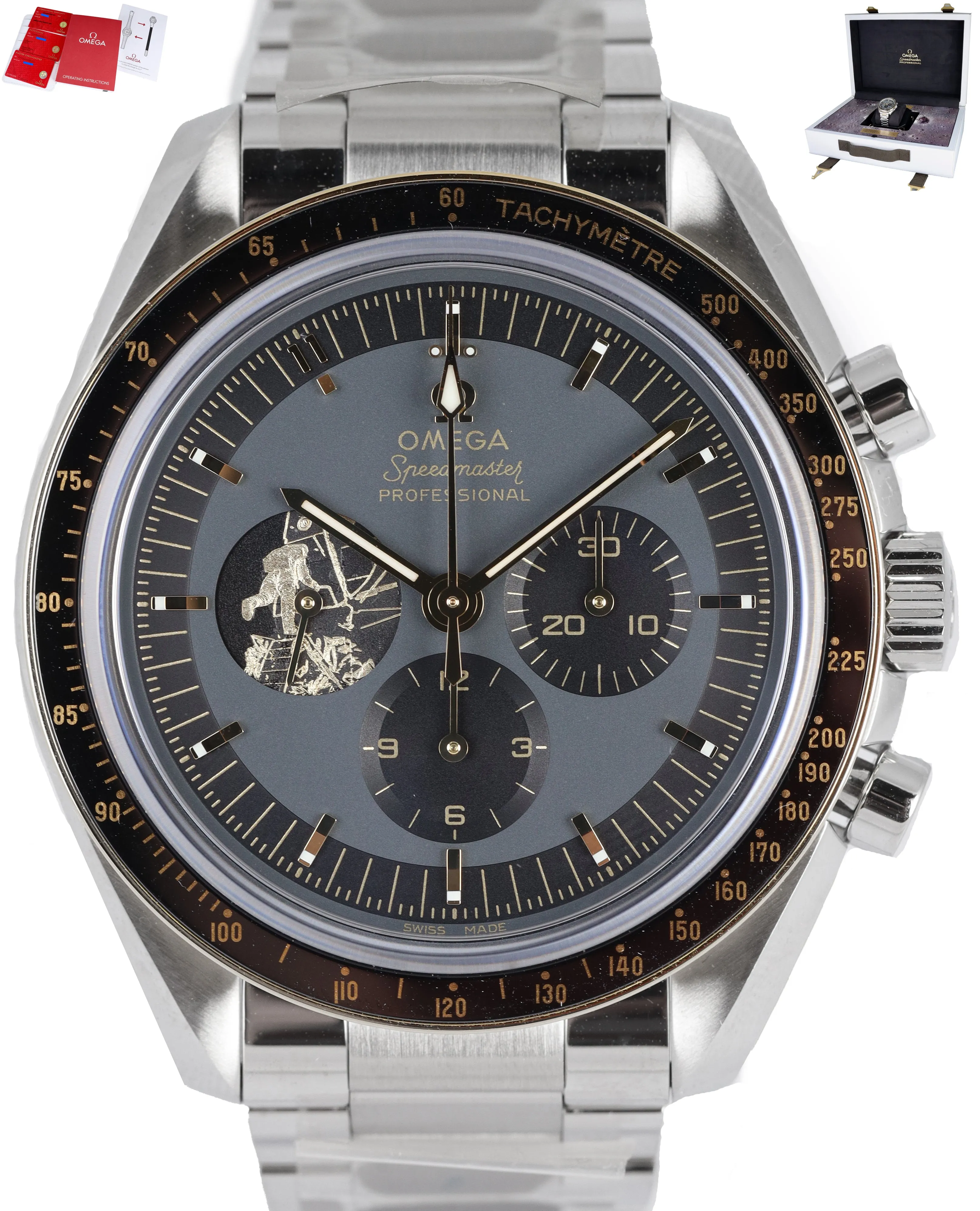 NEW STICKERED Omega Speedmaster Moonwatch Apollo 11 Blue 310.20.42.50.01.001