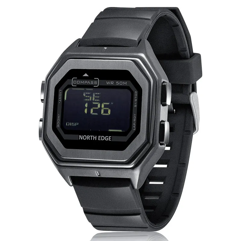 North Edge ALPHA Multifunction Sports Watch: World Time | Compass | Chronograph | 50m Water Resistance