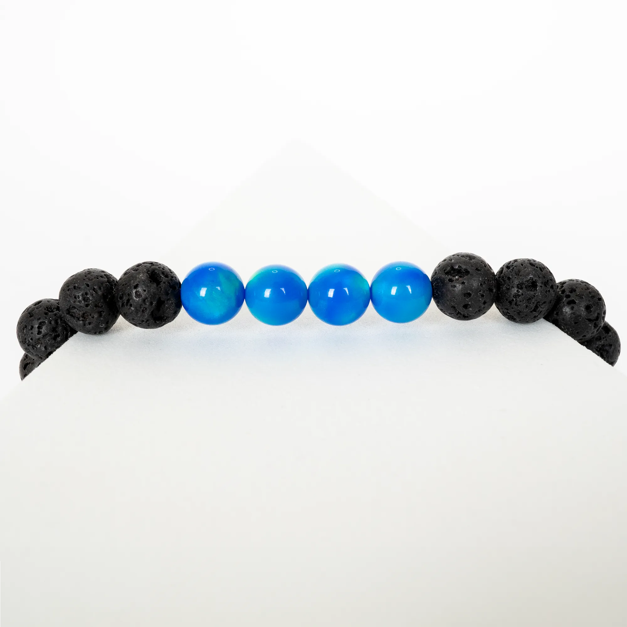 Ocean Blue Opalescence & Lava Stone Beaded Bracelet