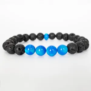 Ocean Blue Opalescence & Lava Stone Beaded Bracelet