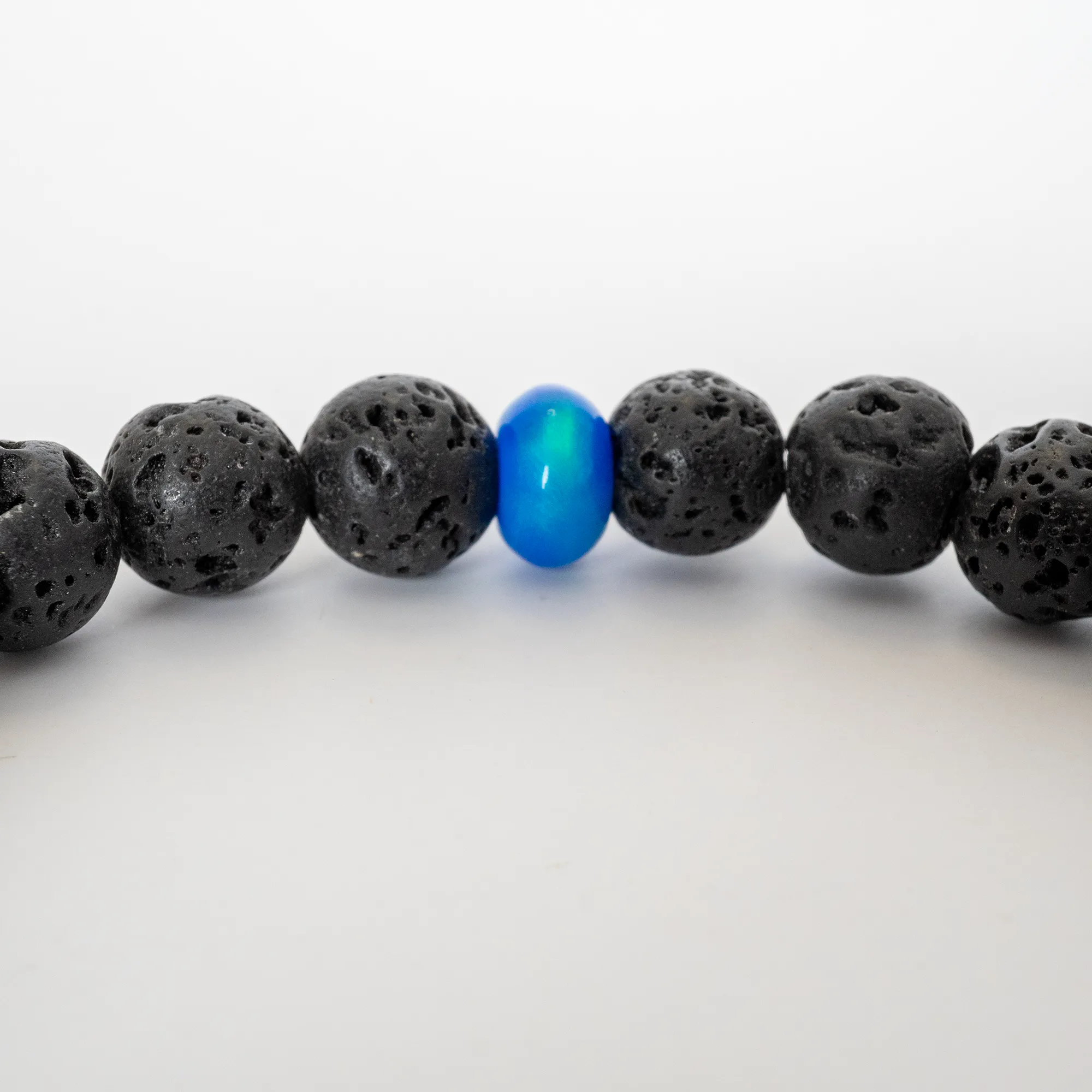 Ocean Blue Opalescence & Lava Stone Beaded Bracelet