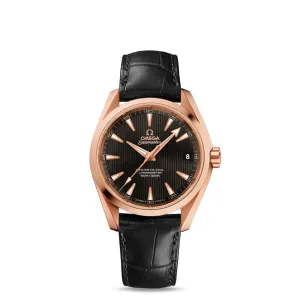 Omega Aqua Terra 150M Seamaster 39mm Watch - Ref: 231.53.39.21.06.003 - Black Index Dial in 18K Rose Gold Case, Black Leather Strap