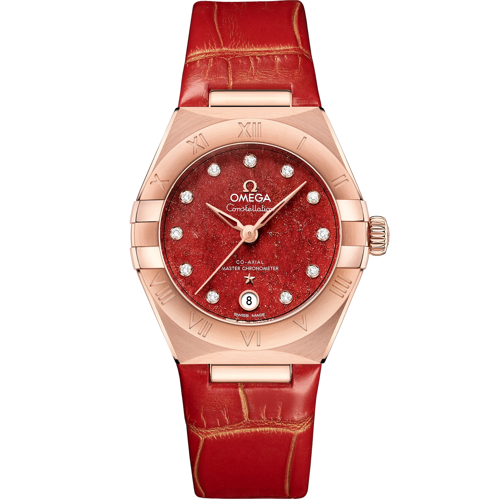 Omega Constellation 29 mm, Sedna™ gold on leather strap