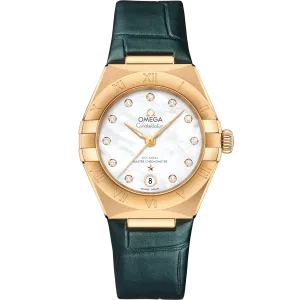 Omega Constellation 29 mm, yellow gold on leather strap