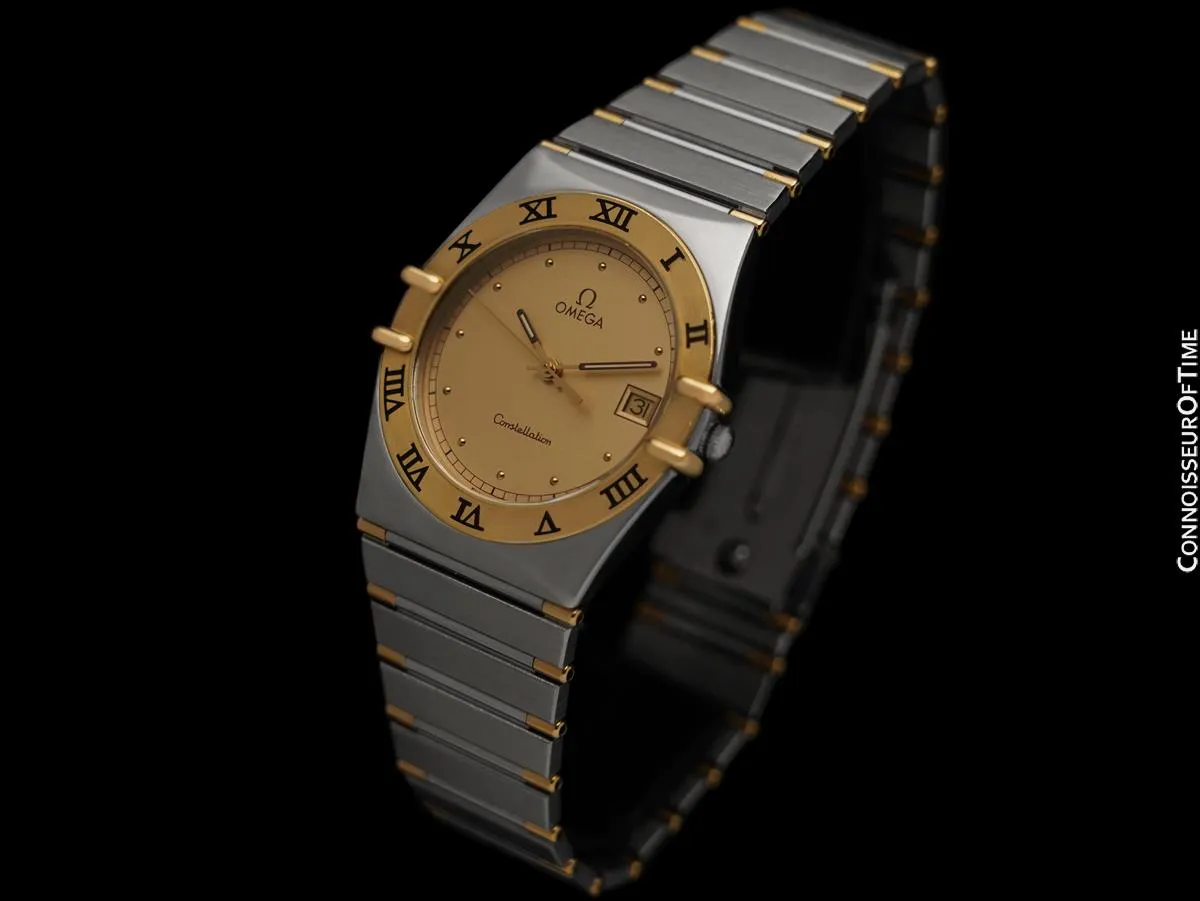 Omega Constellation Manhattan Mens 35mm Watch, Quartz, Date - Brushed Stainless Steel & 18K Gold