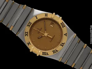 Omega Constellation Manhattan Mens 35mm Watch, Quartz, Date - Brushed Stainless Steel & 18K Gold