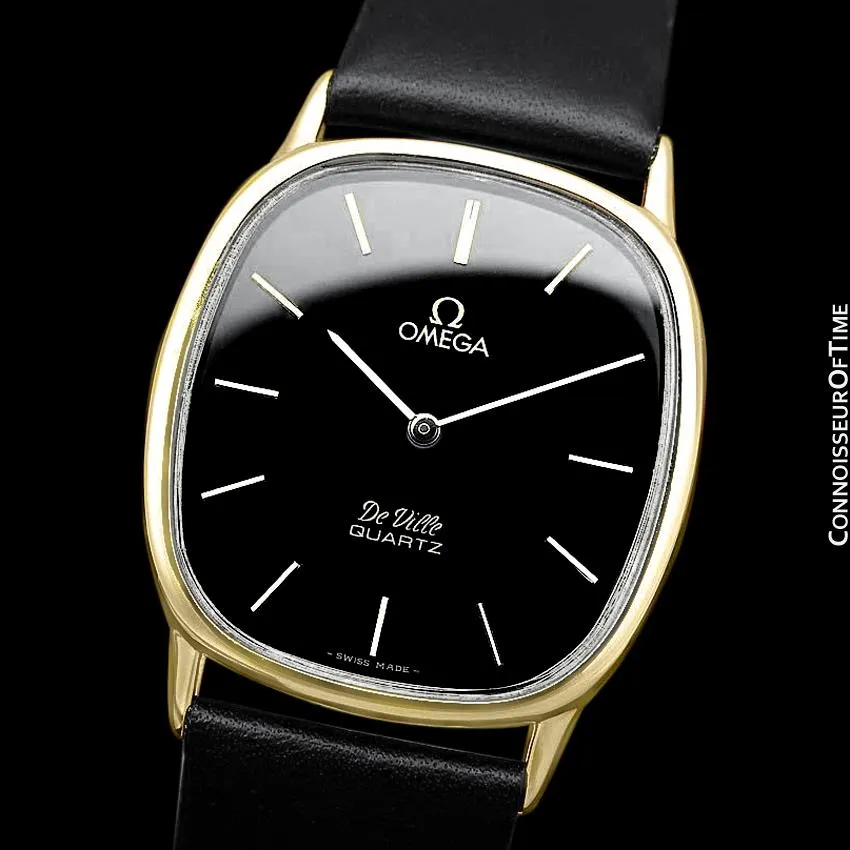 Omega De Ville Mens Midsize Accuset Thin Dress Watch - 18K Gold Plated and Stainless Steel
