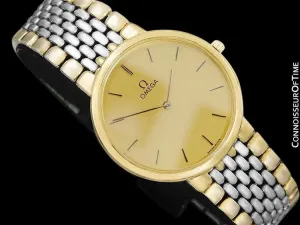 Omega De Ville Mens Two-Tone Ultra Thin Dress Watch with Bracelet - 18K Gold Plated & Stainless Steel