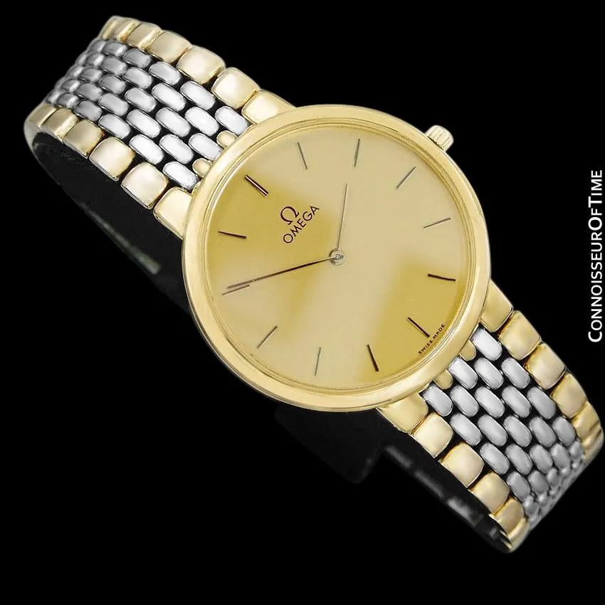 Omega De Ville Mens Two-Tone Ultra Thin Dress Watch with Bracelet - 18K Gold Plated & Stainless Steel