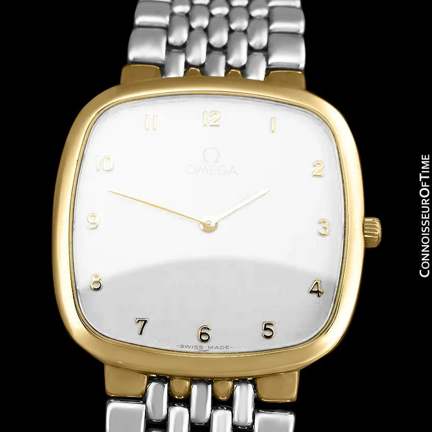 Omega De Ville Mens Unisex Two-Tone Ultra Thin Dress Watch with Bracelet - 18K Gold Plated & Stainless Steel