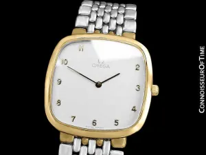 Omega De Ville Mens Unisex Two-Tone Ultra Thin Dress Watch with Bracelet - 18K Gold Plated & Stainless Steel