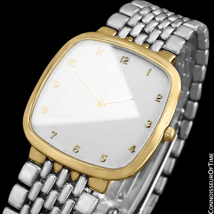 Omega De Ville Mens Unisex Two-Tone Ultra Thin Dress Watch with Bracelet - 18K Gold Plated & Stainless Steel
