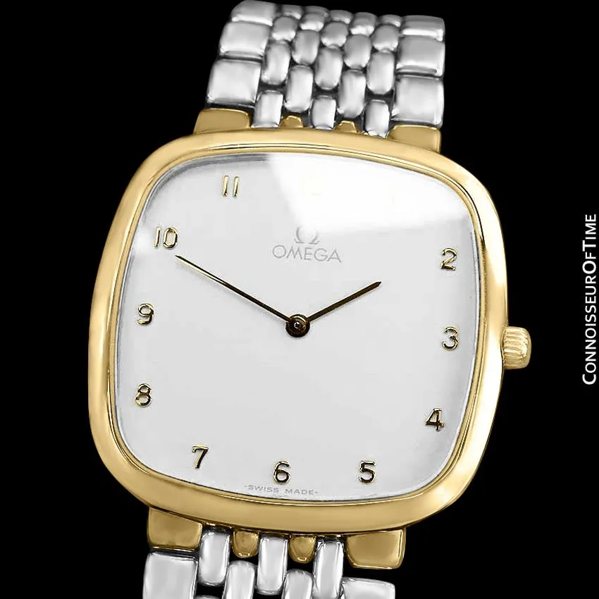 Omega De Ville Mens Unisex Two-Tone Ultra Thin Dress Watch with Bracelet - 18K Gold Plated & Stainless Steel