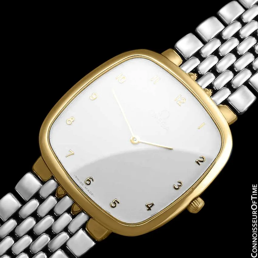 Omega De Ville Mens Unisex Two-Tone Ultra Thin Dress Watch with Bracelet - 18K Gold Plated & Stainless Steel