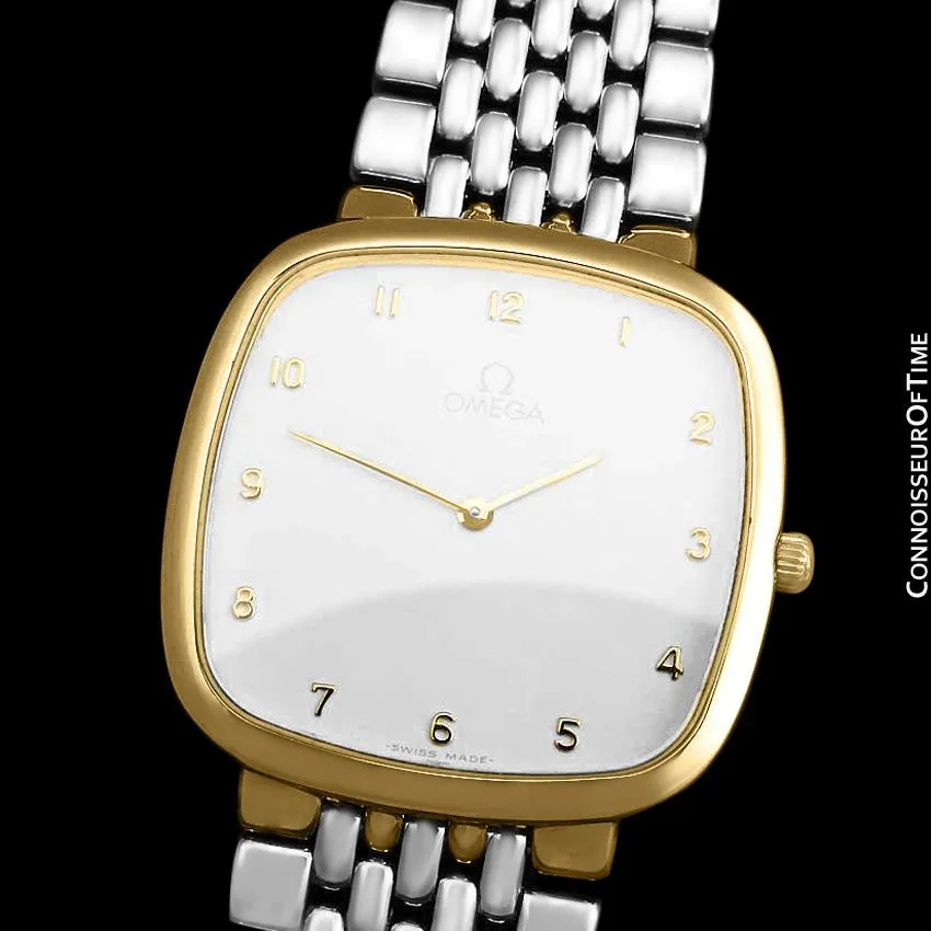 Omega De Ville Mens Unisex Two-Tone Ultra Thin Dress Watch with Bracelet - 18K Gold Plated & Stainless Steel