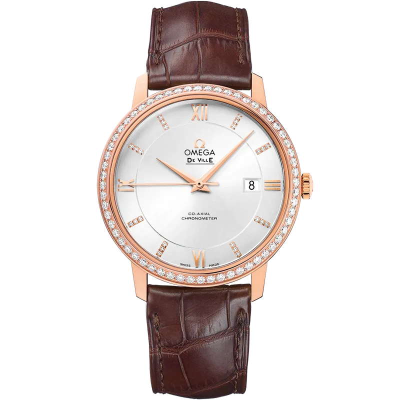 Omega De Ville Prestige 39.5 mm, red gold on leather strap