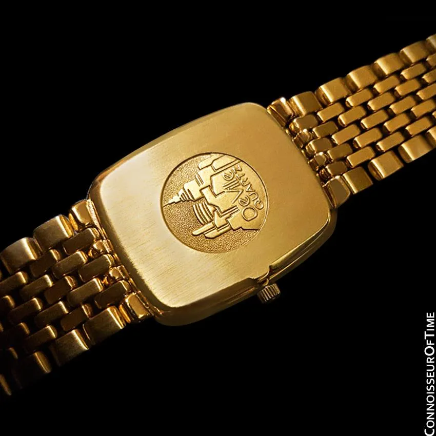 Omega DeVille Midsize Mens Ultra Thin Dress Watch with Bracelet - 18K Gold Plated
