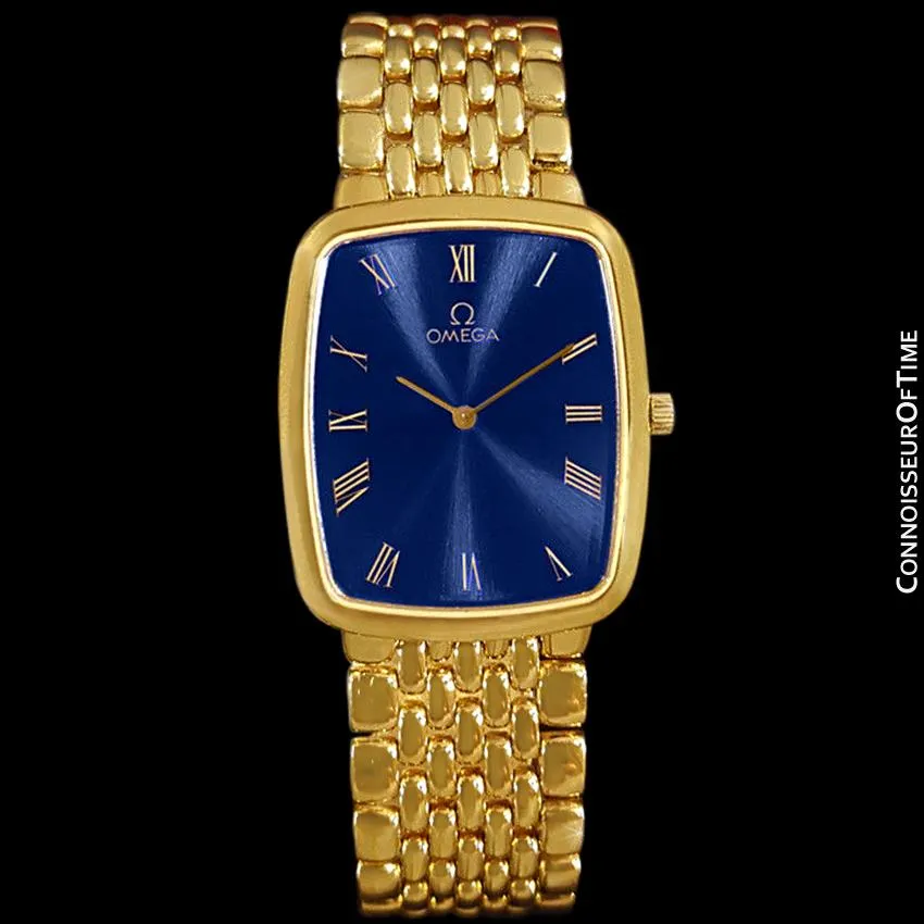 Omega DeVille Midsize Mens Ultra Thin Dress Watch with Bracelet - 18K Gold Plated