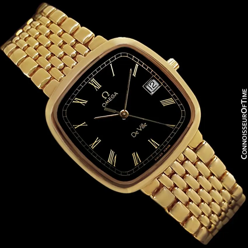 Omega DeVille Midsize Mens Ultra Thin Dress Watch with Bracelet - 18K Gold Plated