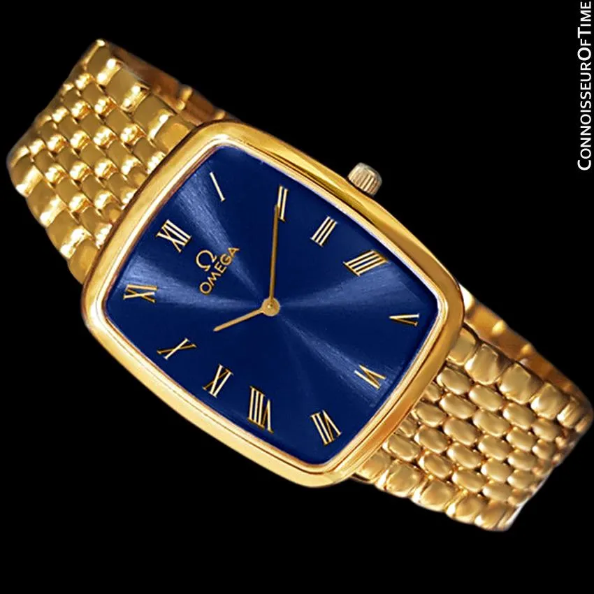 Omega DeVille Midsize Mens Ultra Thin Dress Watch with Bracelet - 18K Gold Plated