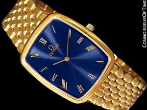 Omega DeVille Midsize Mens Ultra Thin Dress Watch with Bracelet - 18K Gold Plated