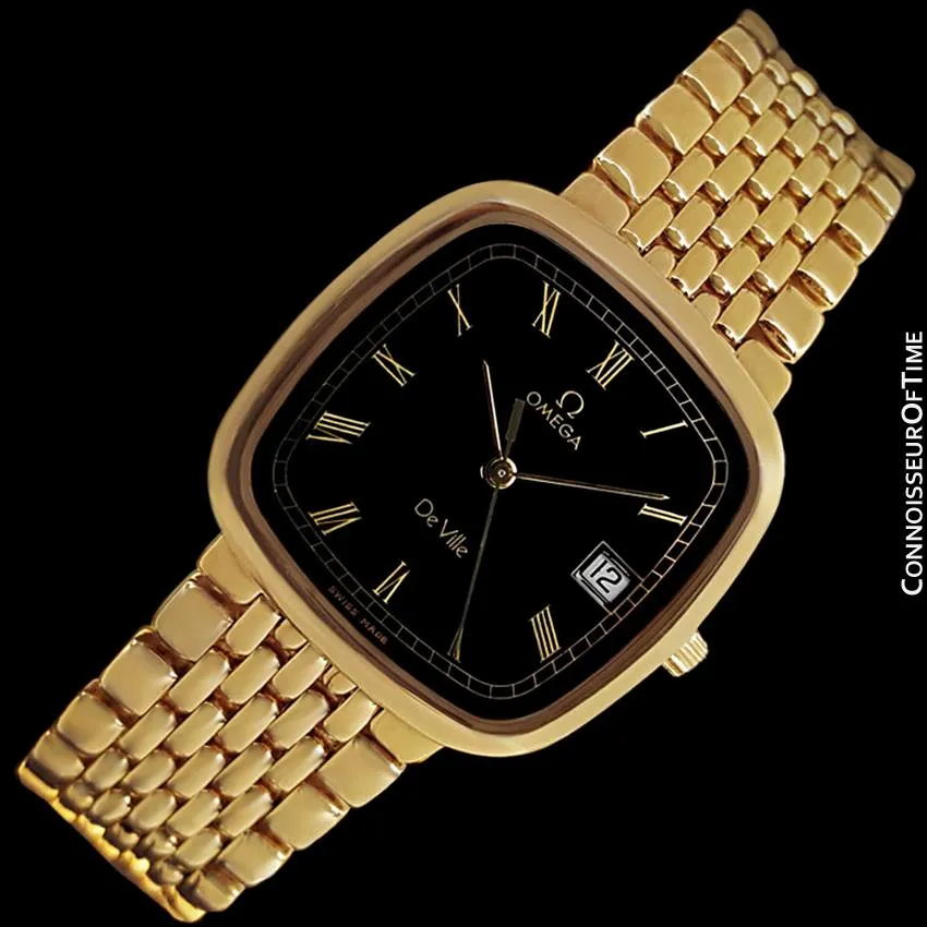 Omega DeVille Midsize Mens Ultra Thin Dress Watch with Bracelet - 18K Gold Plated