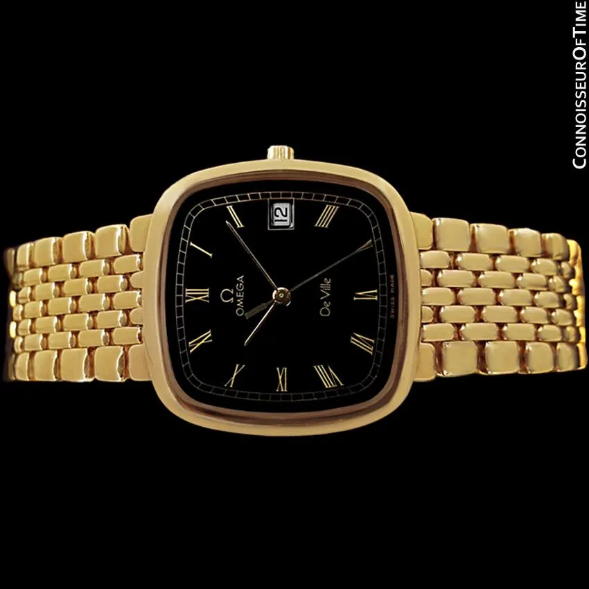Omega DeVille Midsize Mens Ultra Thin Dress Watch with Bracelet - 18K Gold Plated
