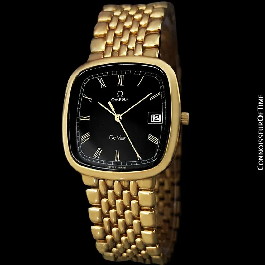 Omega DeVille Midsize Mens Ultra Thin Dress Watch with Bracelet - 18K Gold Plated