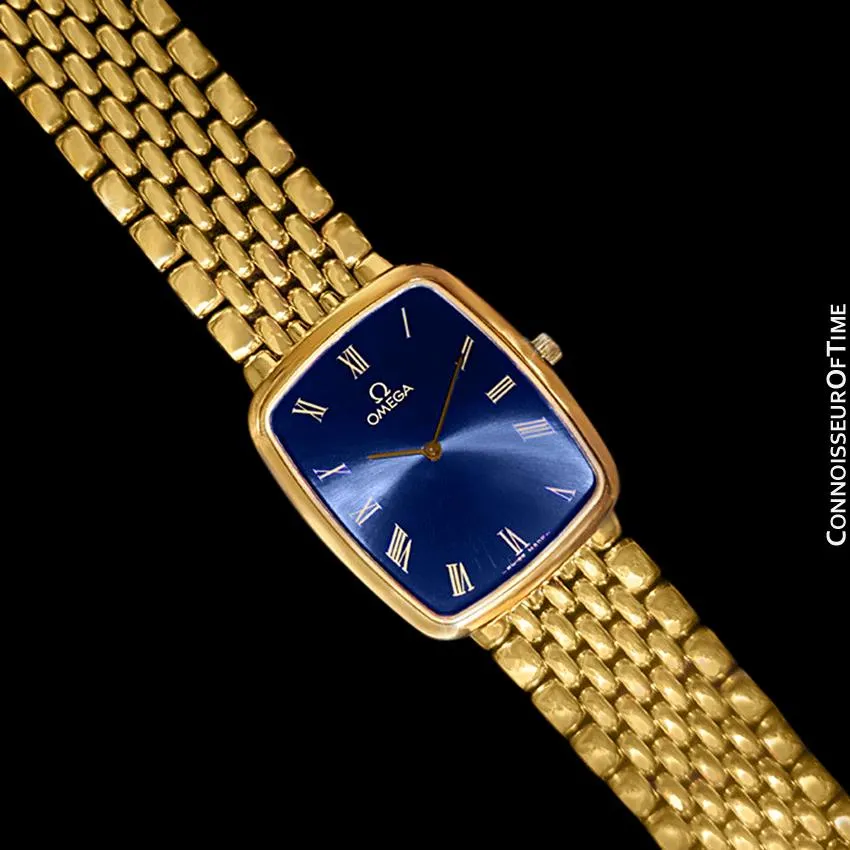 Omega DeVille Midsize Mens Ultra Thin Dress Watch with Bracelet - 18K Gold Plated