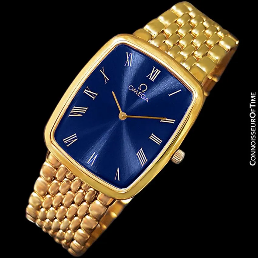 Omega DeVille Midsize Mens Ultra Thin Dress Watch with Bracelet - 18K Gold Plated