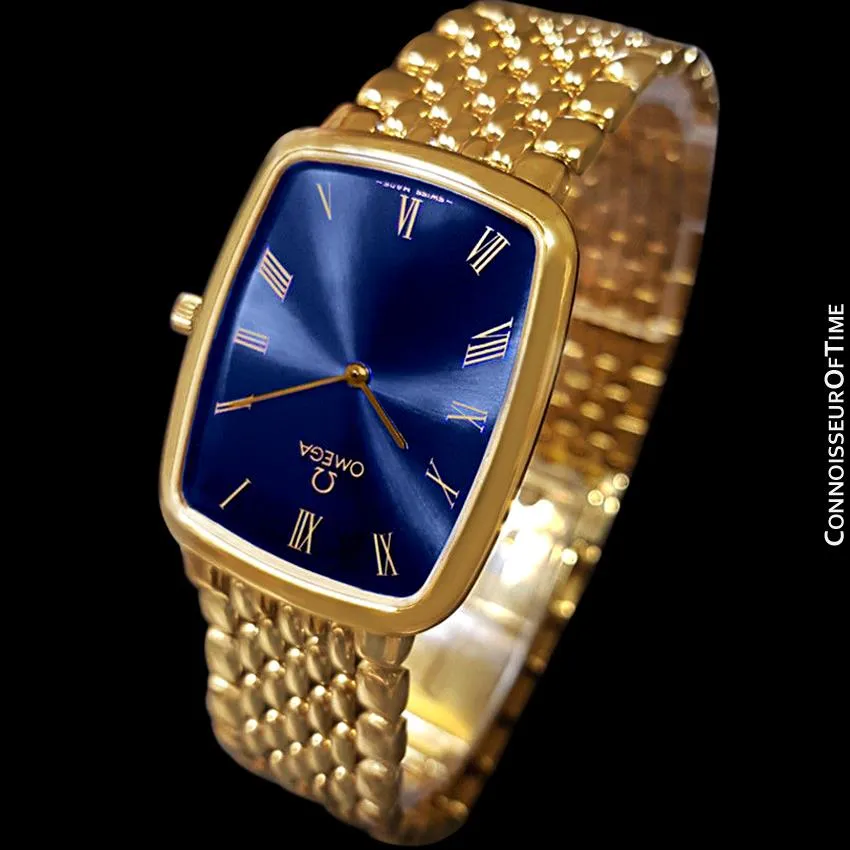 Omega DeVille Midsize Mens Ultra Thin Dress Watch with Bracelet - 18K Gold Plated