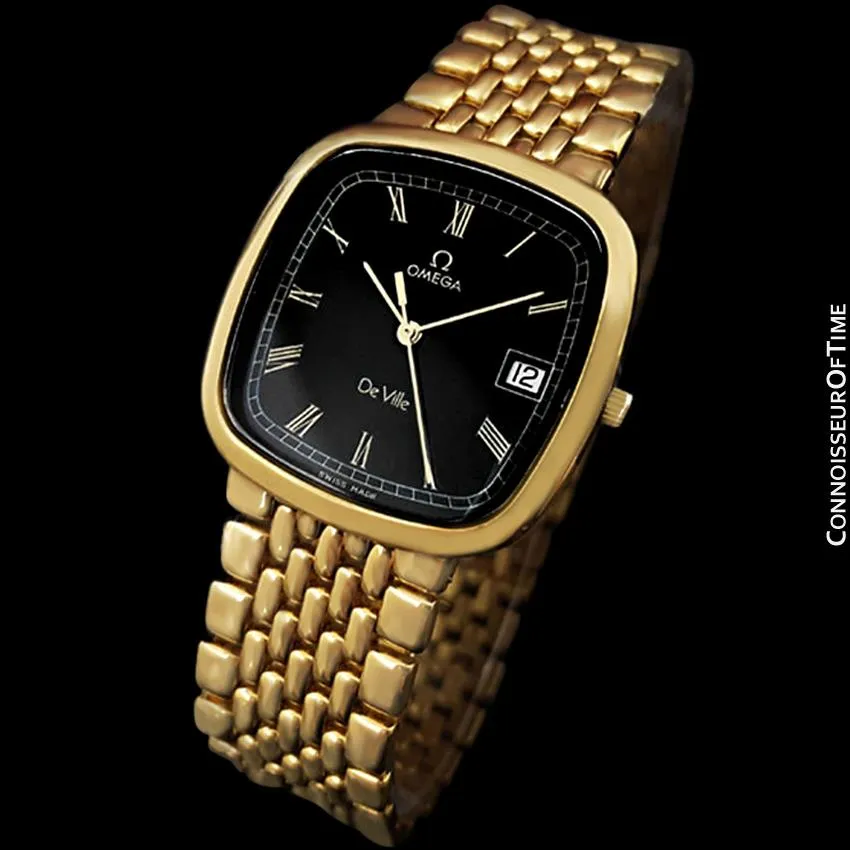 Omega DeVille Midsize Mens Ultra Thin Dress Watch with Bracelet - 18K Gold Plated