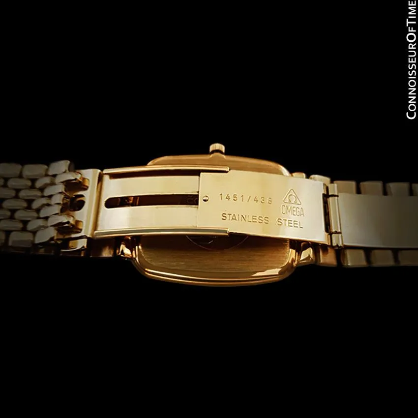 Omega DeVille Midsize Mens Ultra Thin Dress Watch with Bracelet - 18K Gold Plated
