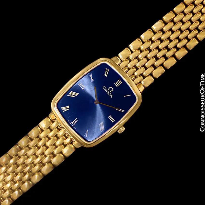 Omega DeVille Midsize Mens Ultra Thin Dress Watch with Bracelet - 18K Gold Plated