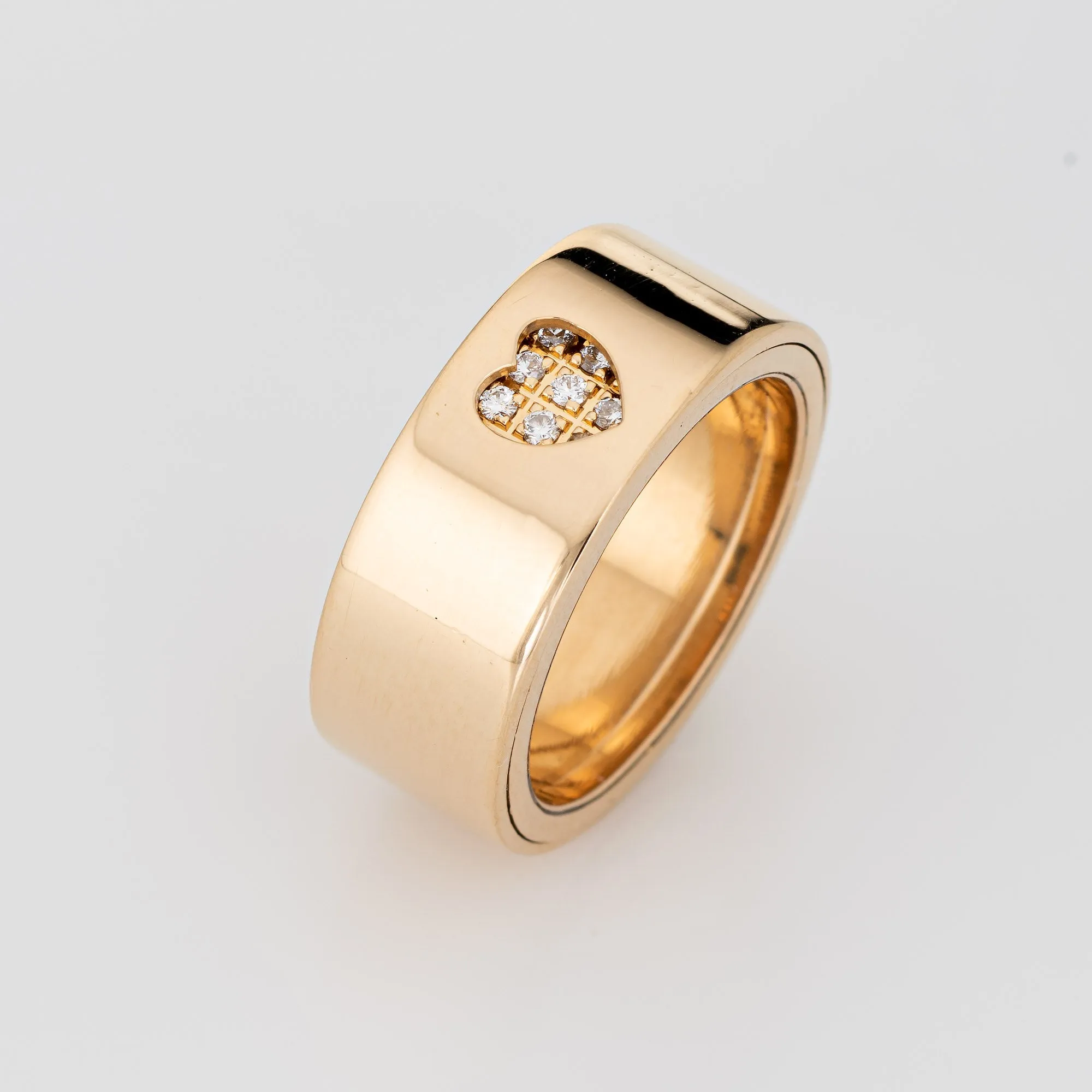 Omega Diamond Motion Ring Sz 5.5 Vintage 18k Gold 8mm Heart Band Spinning