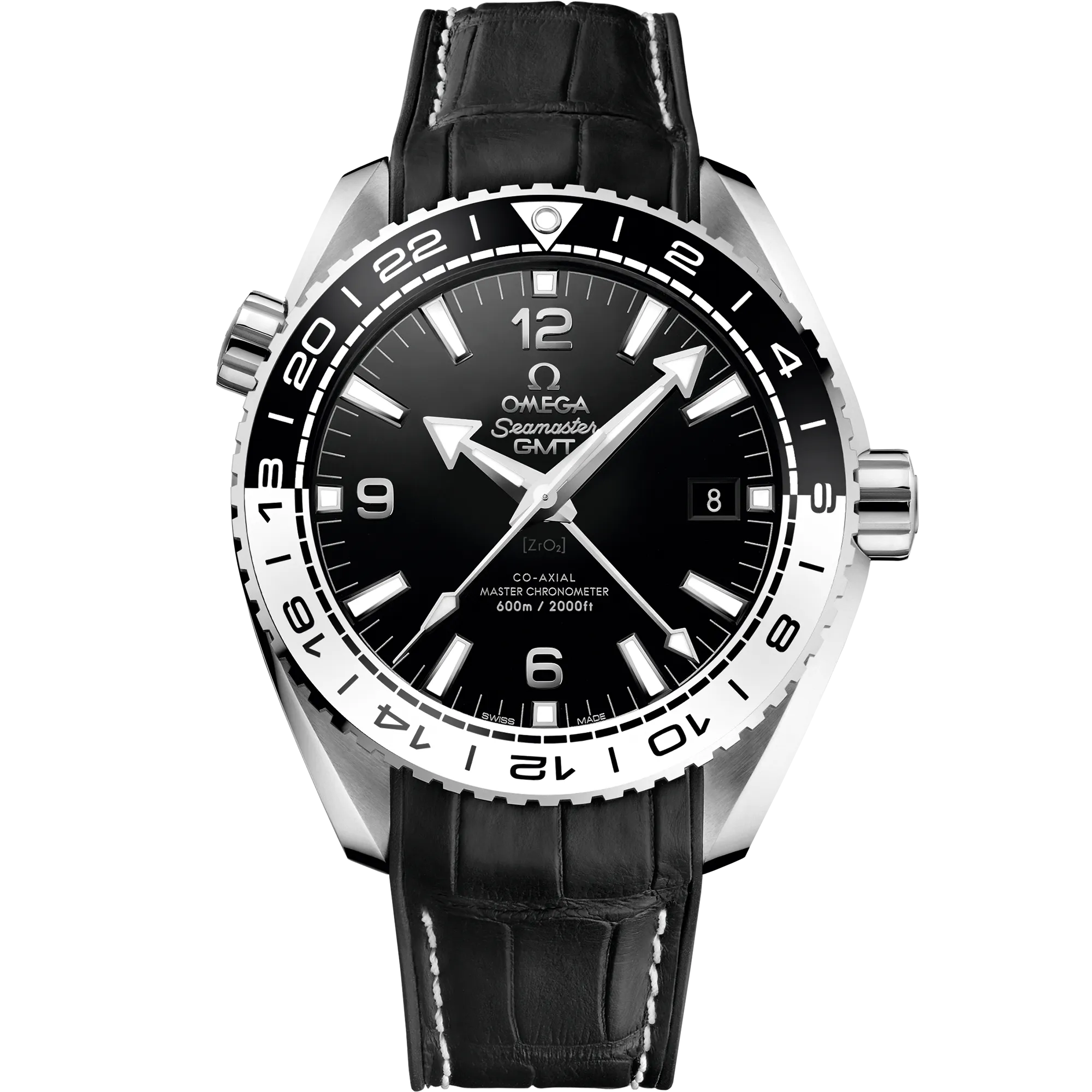 Omega Seamaster Planet Ocean 600M 43.5 mm, steel on leather strap with rubber lining