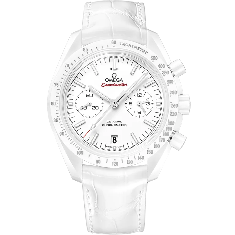 Omega Speedmaster Dark Side of the Moon 44.25 mm, white ceramic on leather strap