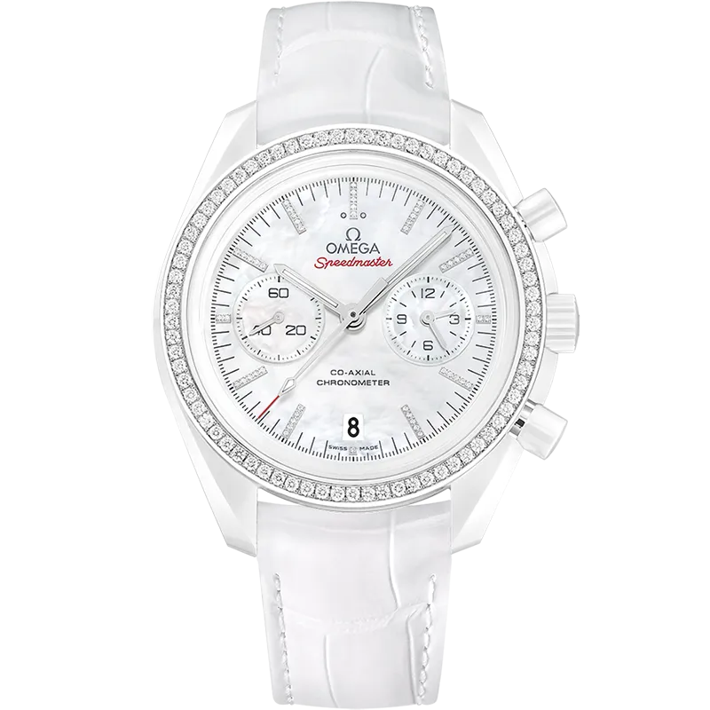 Omega Speedmaster Dark Side of the Moon 44.25 mm, white ceramic on leather strap