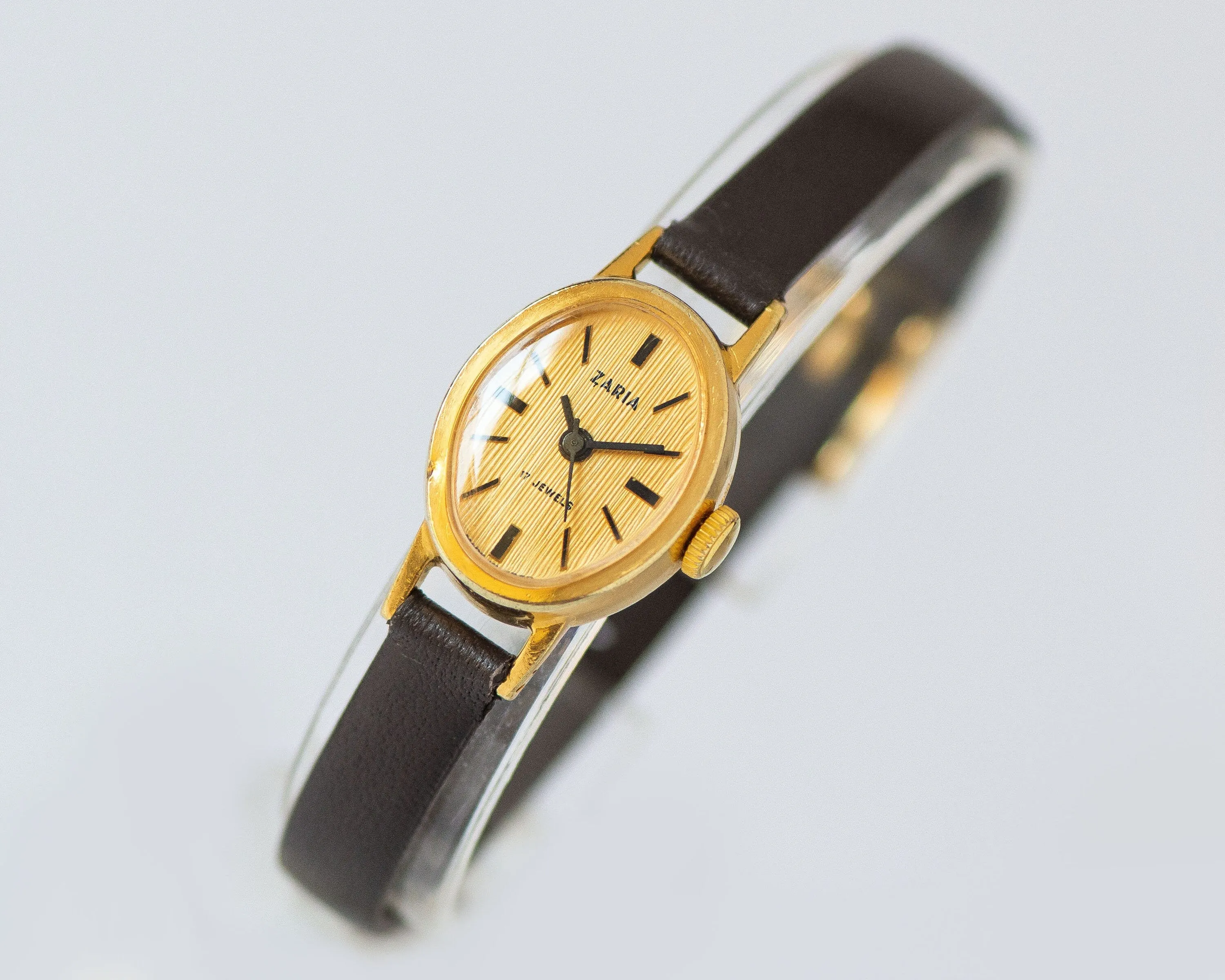 Oval women wristwatch gold plated Dawn, women's watch minimalist, classic wristwatch lady jewelry yellow dial gift premium leather strap new