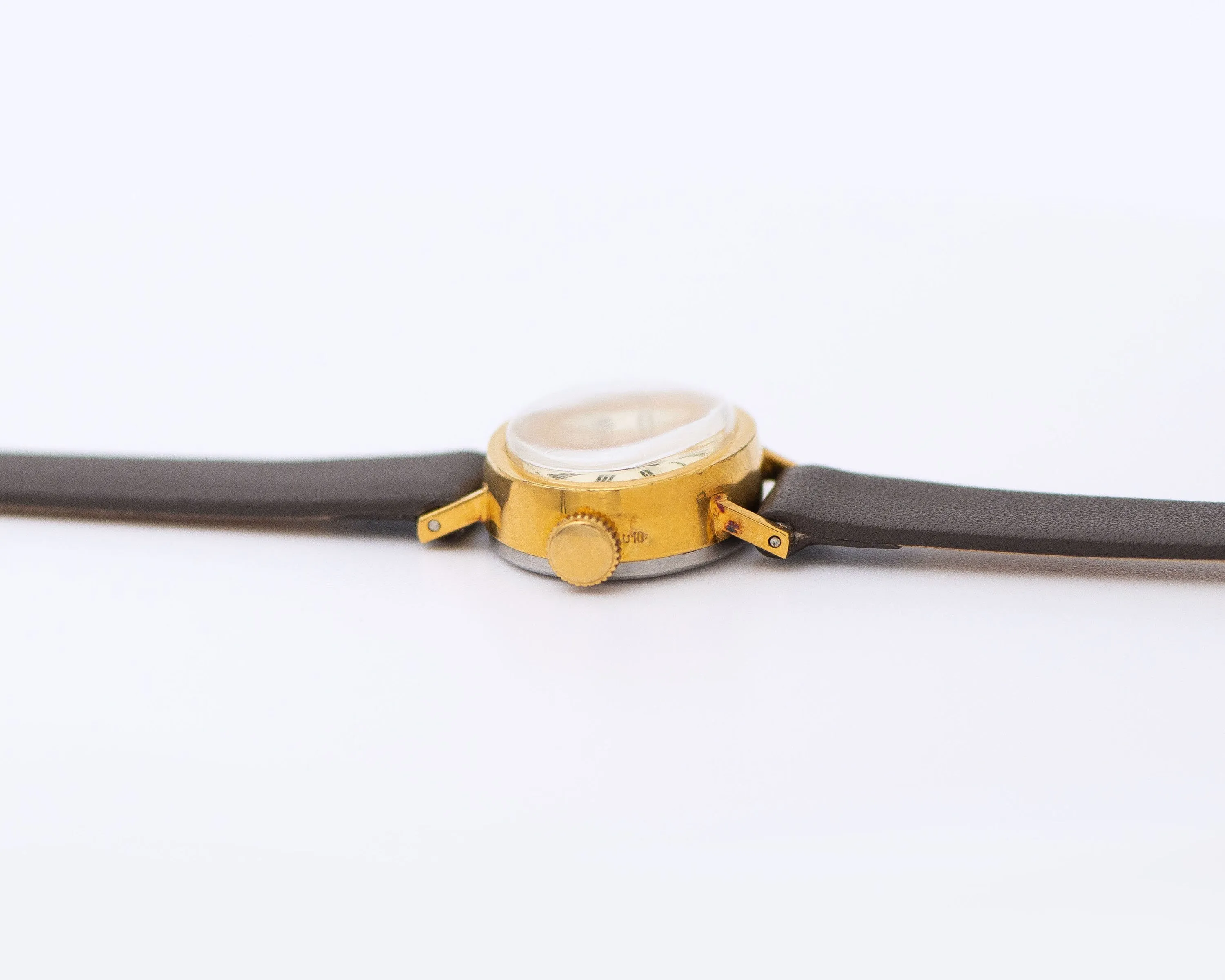 Oval women wristwatch Roman numerals dial vintage Dawn, classic women watch gold plated jewelry Christmas gift her, new genuine leather band