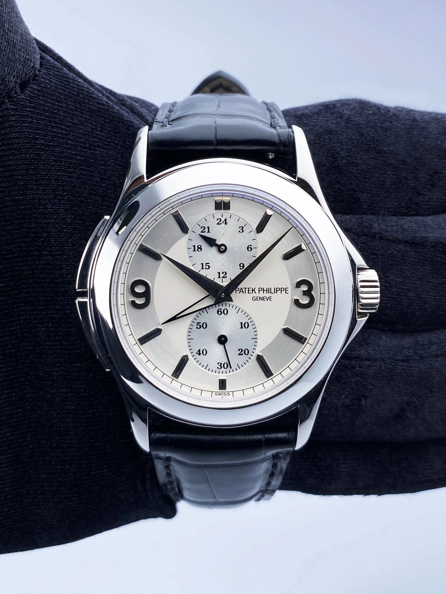 Patek Philippe Calatrava Travel Time 5134G 18K White Gold Mens Watch Box Papers