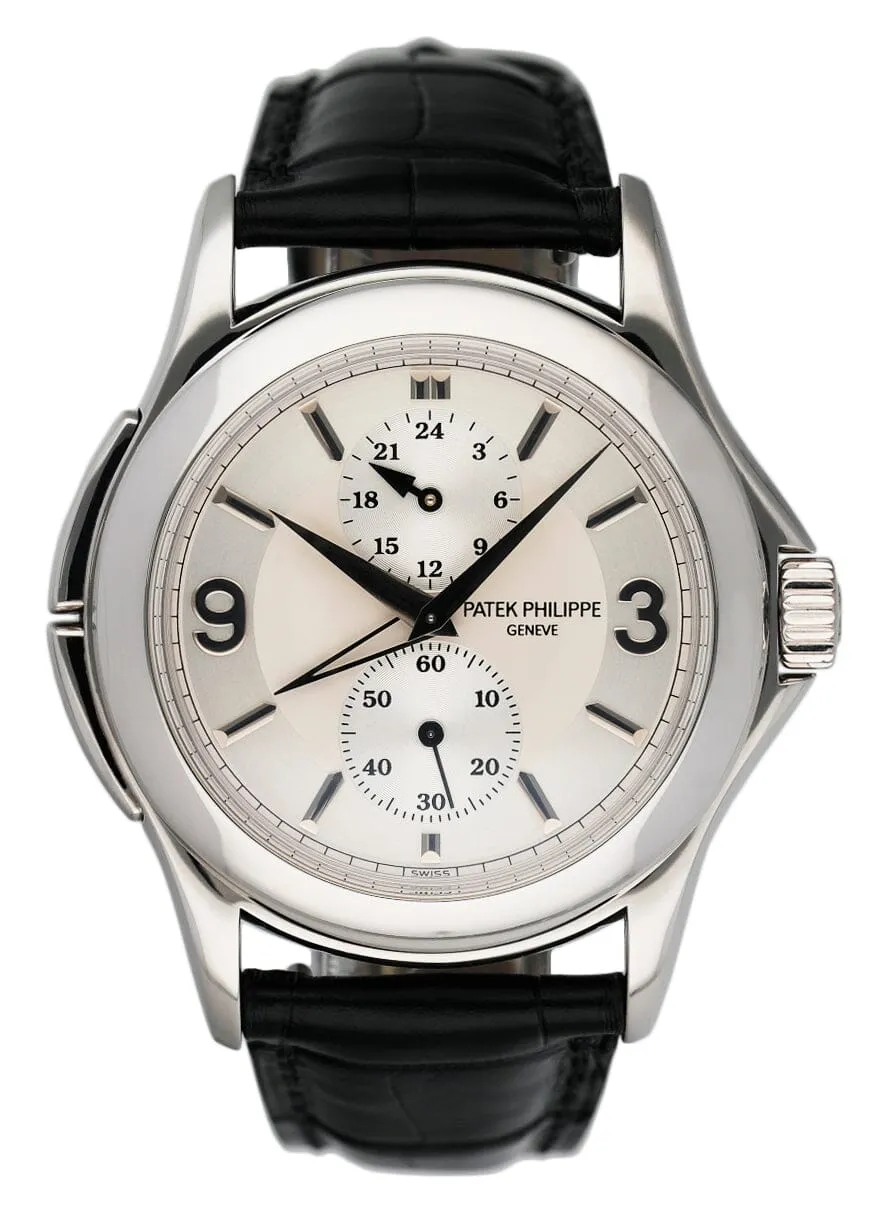 Patek Philippe Calatrava Travel Time 5134G 18K White Gold Mens Watch Box Papers