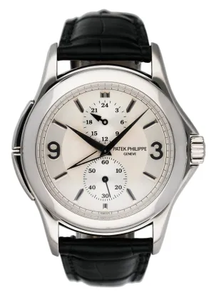 Patek Philippe Calatrava Travel Time 5134G 18K White Gold Mens Watch Box Papers