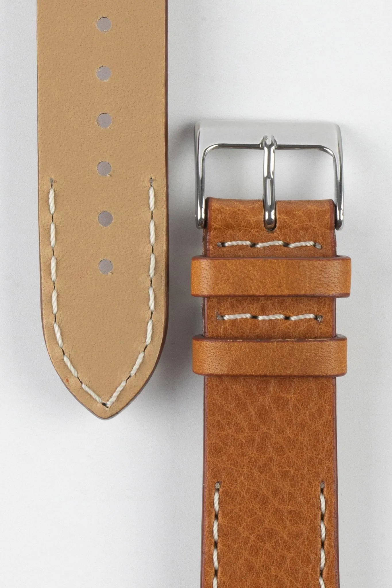 Pebro HALF-STITCH Calfskin Leather Watch Strap in GOLD BROWN