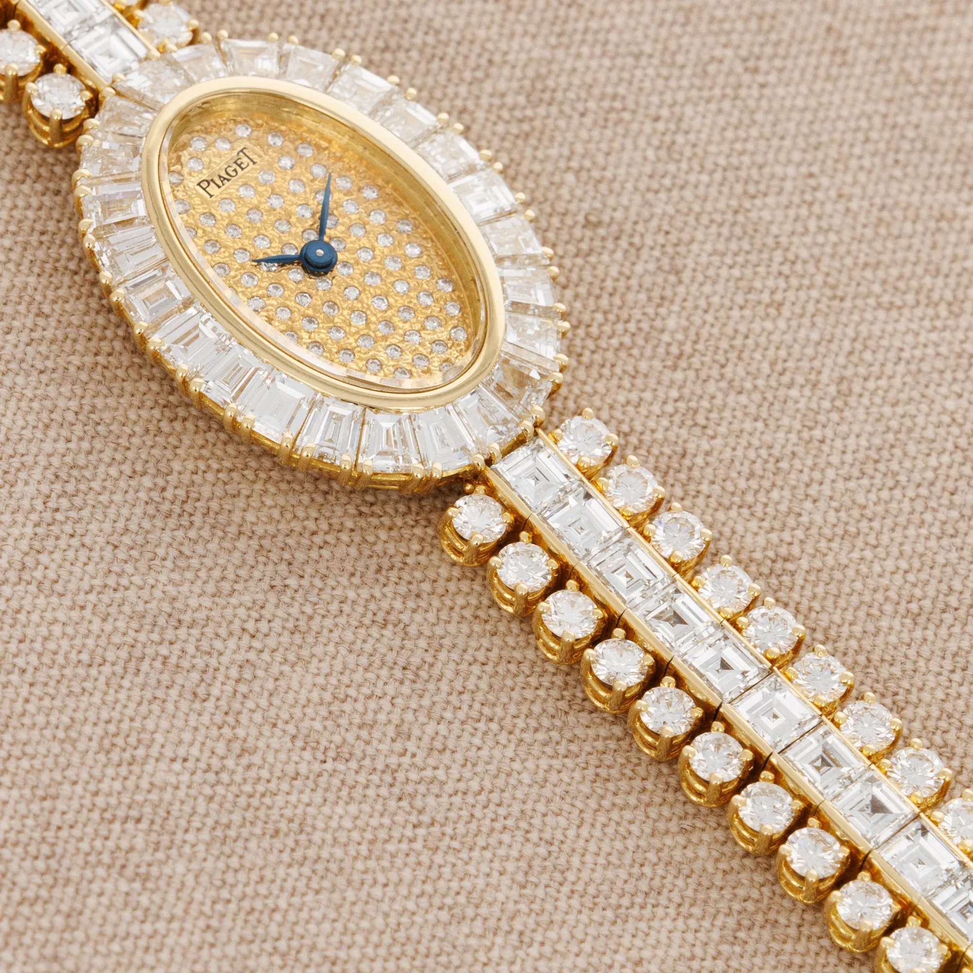 Piaget Yellow Gold Baguette Bezel with Pave Dial and Diamonds Bracelet