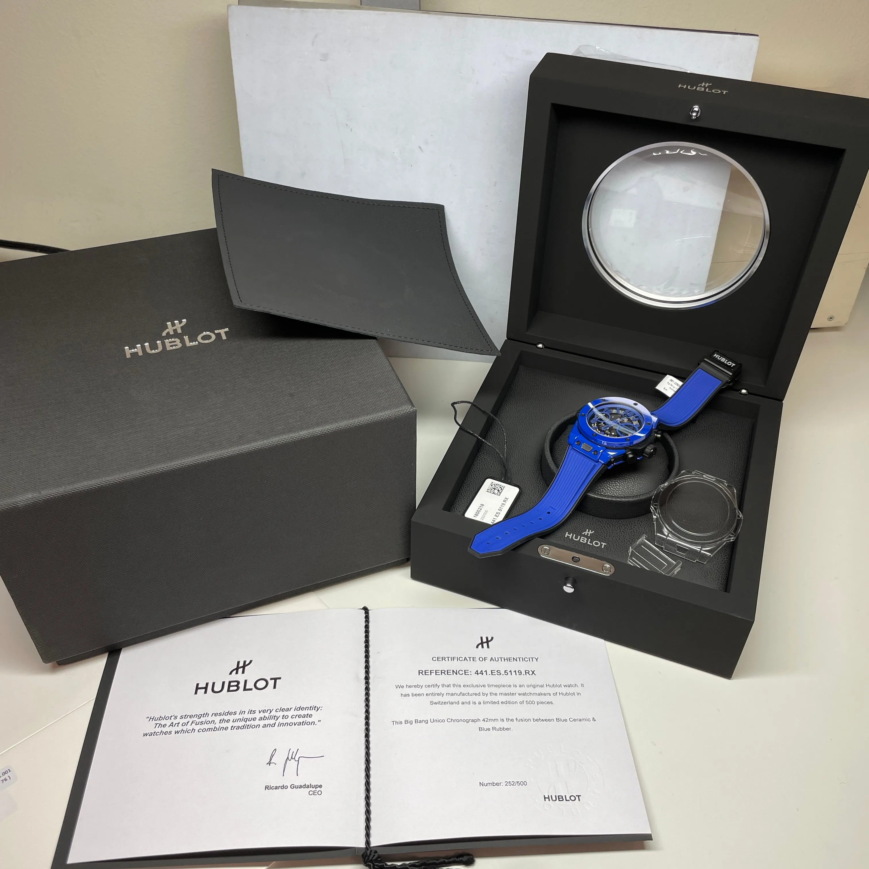 Pre-Owned Hublot Blue Magic Big Bang Unico Chronograph 42mm Ceramic Watch