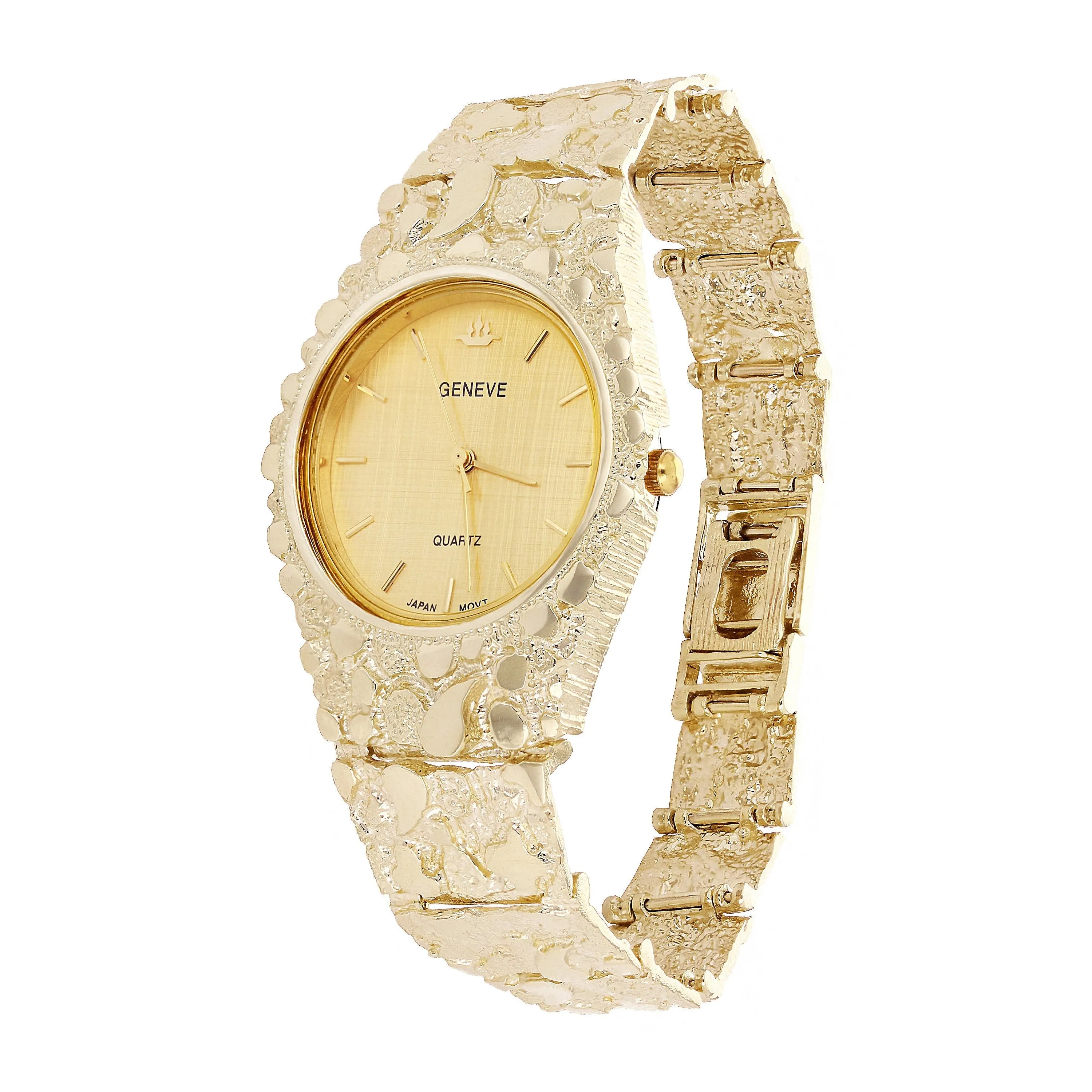 "10k Yellow Gold Nugget Link Geneve Wrist Watch Adjustable 8-8.5"" 54 grams"