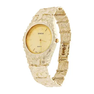 "10k Yellow Gold Nugget Link Geneve Wrist Watch Adjustable 8-8.5"" 54 grams"